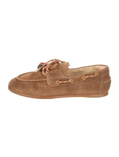 Pre-owned Larroude Suede Pom-pom Embellishments Loafers W/ Tags In Brown