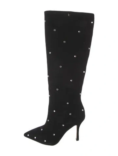 Pre-owned Larroude Suede Printed Boots In Black
