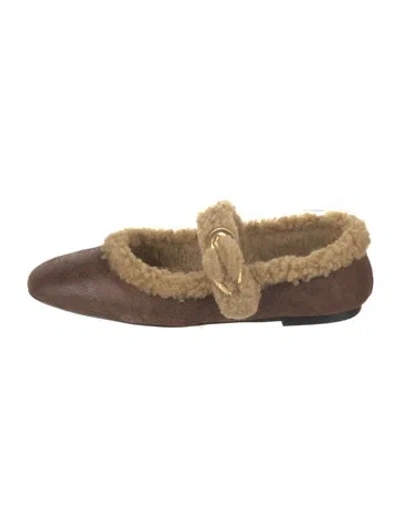 Pre-owned Larroude Suede Printed Mary Jane Flats W/ Tags In Brown