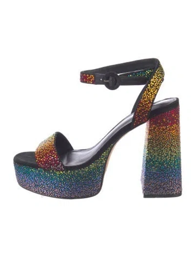 Pre-owned Larroude Suede Printed Sandals In Blue
