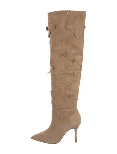 Pre-owned Larroude Suede Ruffle Embellishment Boots In Neutral
