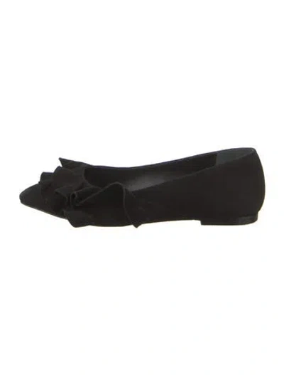 Pre-owned Larroude Suede Ruffle Embellishment Flats In Black