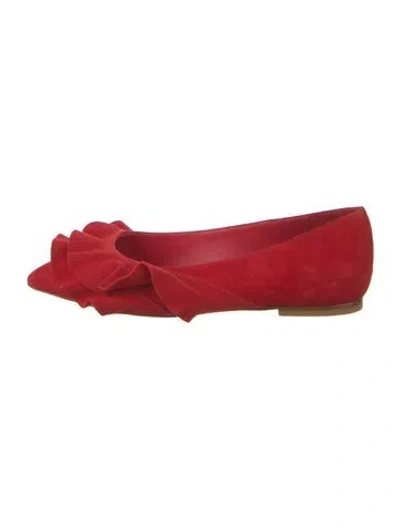 Pre-owned Larroude Suede Ruffle Embellishment Flats In Red