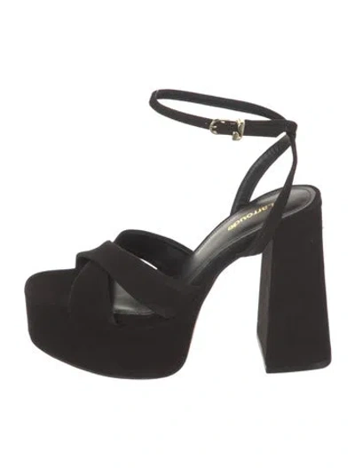 Pre-owned Larroude Suede Sandals In Black