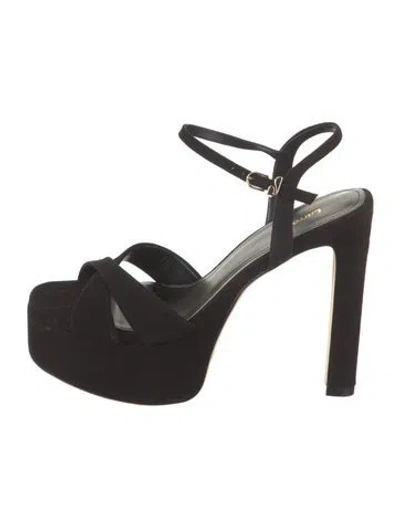 Pre-owned Larroude Suede Sandals In Black