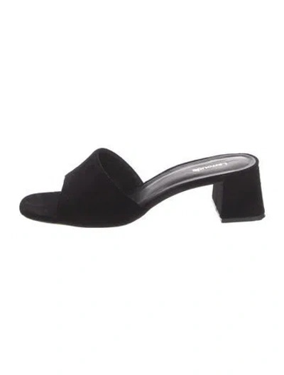 Pre-owned Larroude Suede Slides In Black