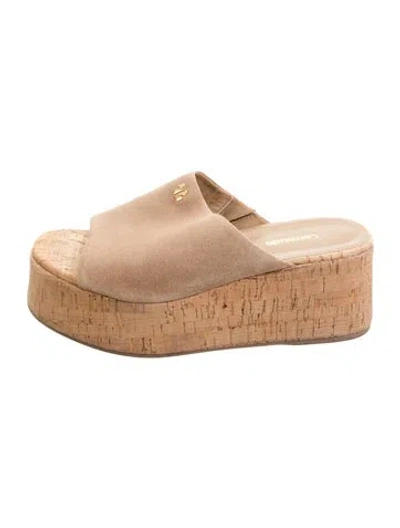 Pre-owned Larroude Suede Slides In Neutrals