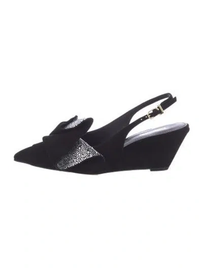 Pre-owned Larroude Suede Slingback Flats In Black