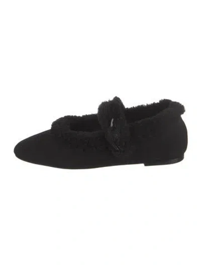 Pre-owned Larroude Suede Slingback Flats In Black