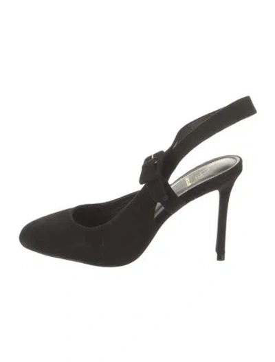 Pre-owned Larroude Suede Slingback Pumps In Black