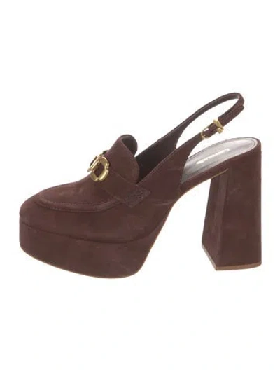 Pre-owned Larroude Suede Slingback Pumps In Brown