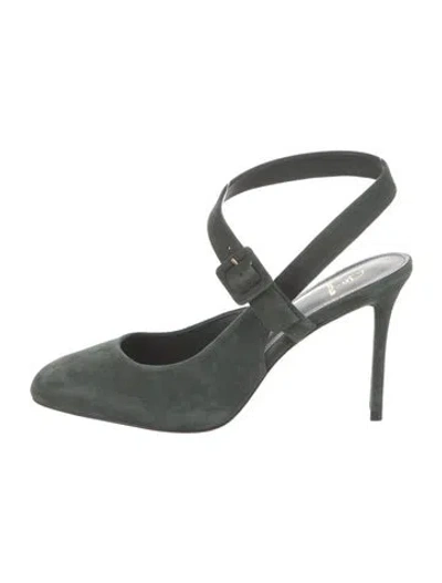 Pre-owned Larroude Suede Slingback Pumps In Green
