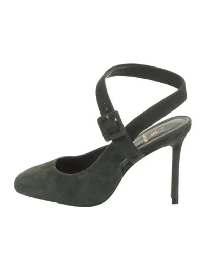 Pre-owned Larroude Suede Slingback Pumps In Green