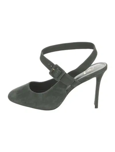 Pre-owned Larroude Suede Slingback Pumps In Green