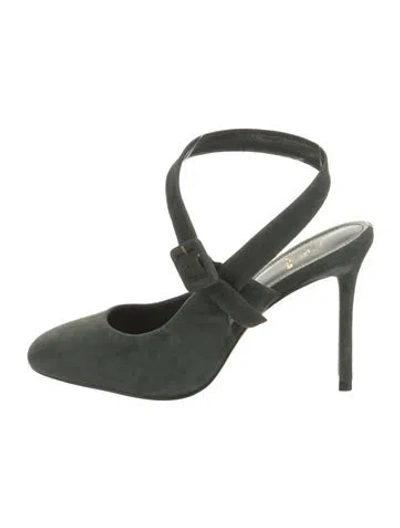 Pre-owned Larroude Suede Slingback Pumps In Green