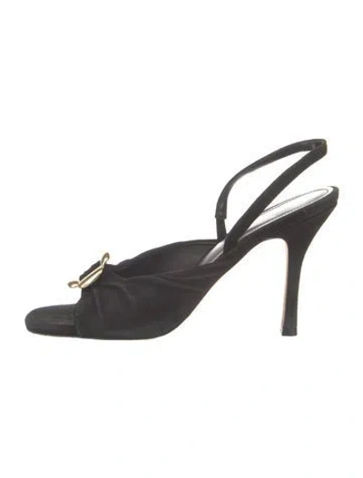 Pre-owned Larroude Suede Slingback Sandals In Black