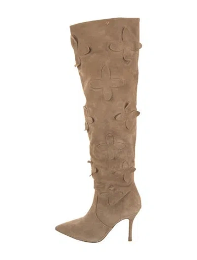 Pre-owned Larroude Suede Slouch Boots In Neutral