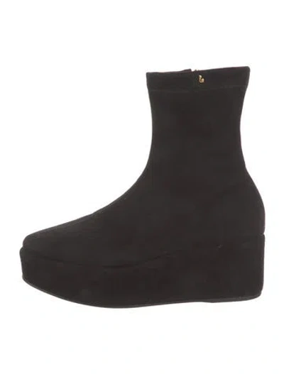 Pre-owned Larroude Suede Sock Boots In Black