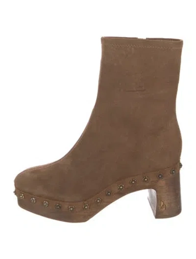 Pre-owned Larroude Suede Studded Accents Boots In Brown
