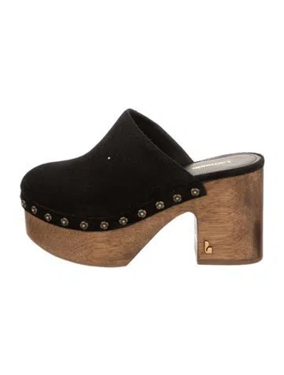 Pre-owned Larroude Suede Studded Accents Mules In Black