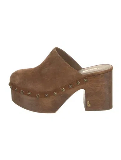 Pre-owned Larroude Suede Studded Accents Mules In Brown