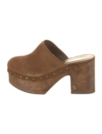 Pre-owned Larroude Suede Studded Accents Mules In Brown
