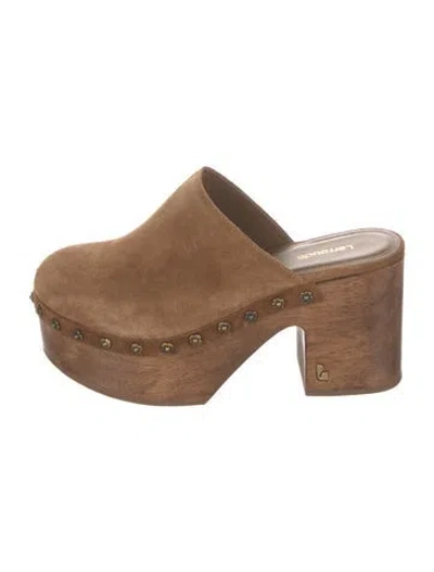 Pre-owned Larroude Suede Studded Accents Mules In Brown