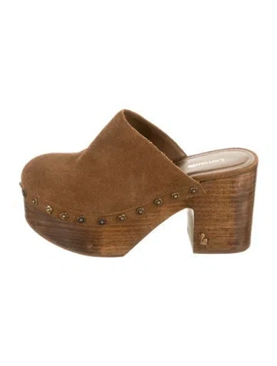 Pre-owned Larroude Suede Studded Accents Mules In Brown