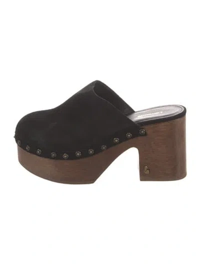 Pre-owned Larroude Suede Studded Accents Mules In Brown