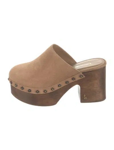 Pre-owned Larroude Suede Studded Accents Mules In Neutrals