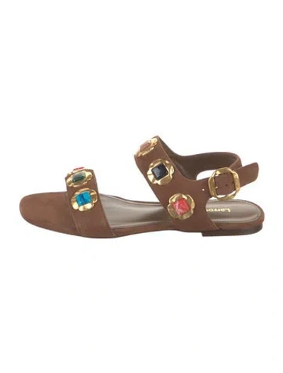 Pre-owned Larroude Suede Studded Accents Sandals In Brown