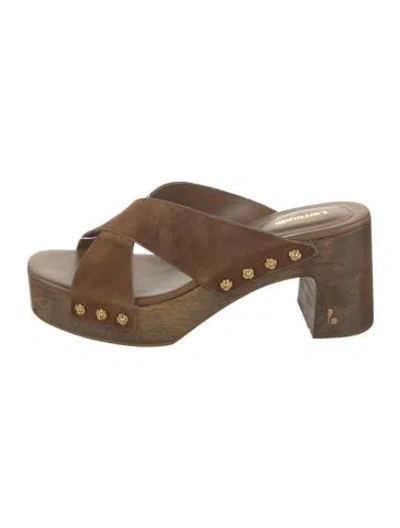 Pre-owned Larroude Suede Studded Accents Sandals In Brown