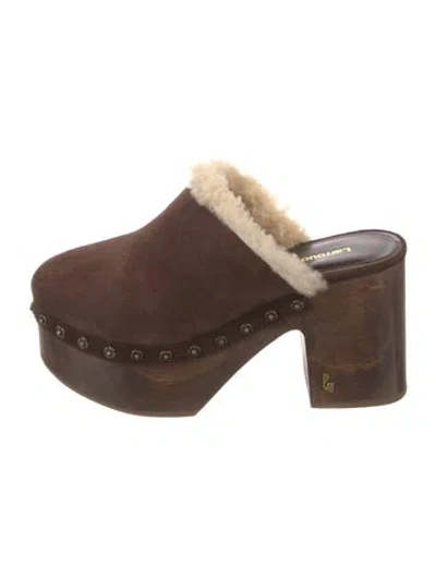 Pre-owned Larroude Suede Studded Accents Slides In Brown