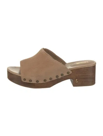 Pre-owned Larroude Suede Studded Accents Slides In Brown