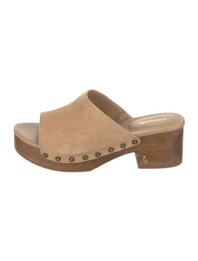 Pre-owned Larroude Suede Studded Accents Slides In Neutrals
