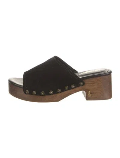 Pre-owned Larroude Suede Studded Accents Slides W/ Tags In Black