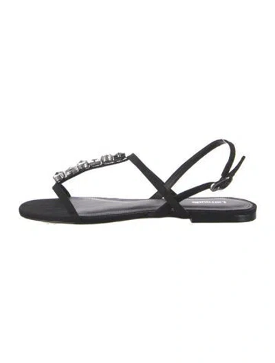 Pre-owned Larroude Suede T-strap Sandals In Black
