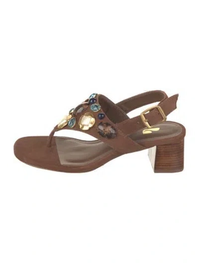 Pre-owned Larroude Suede T-strap Sandals In Brown