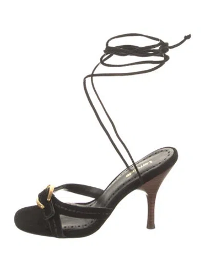 Pre-owned Larroude Suede Whipstitch Trim Gladiator Sandals In Black