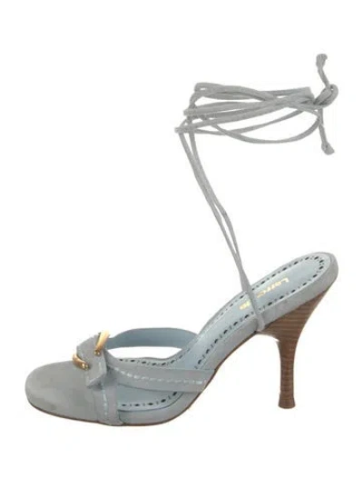 Pre-owned Larroude Suede Whipstitch Trim Gladiator Sandals In Blue