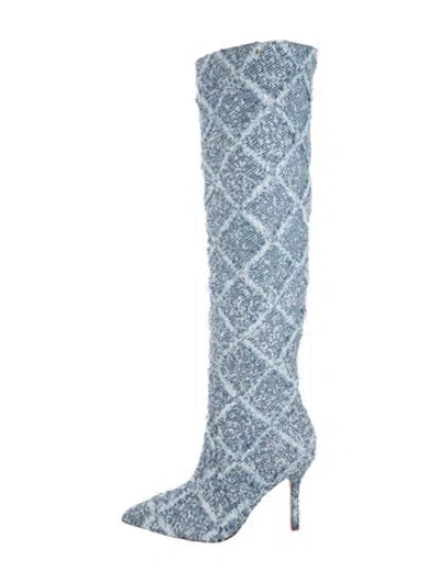 Pre-owned Larroude Tweed Pattern Boots In Blue