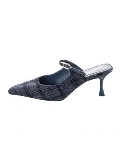 Pre-owned Larroude Tweed Pattern Glitter Accents Mules In Blue