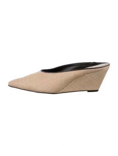 Pre-owned Larroude Tweed Pattern Mules W/ Tags In Neutrals