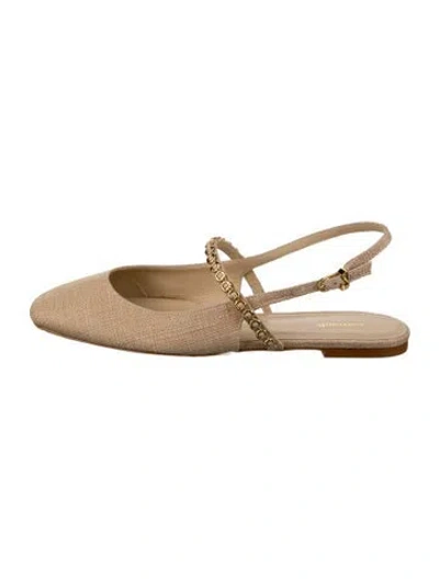 Pre-owned Larroude Tweed Pattern Slingback Flats In Gold/metallic