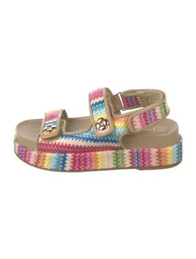 Pre-owned Larroude Tweed Printed Espadrilles In Pink