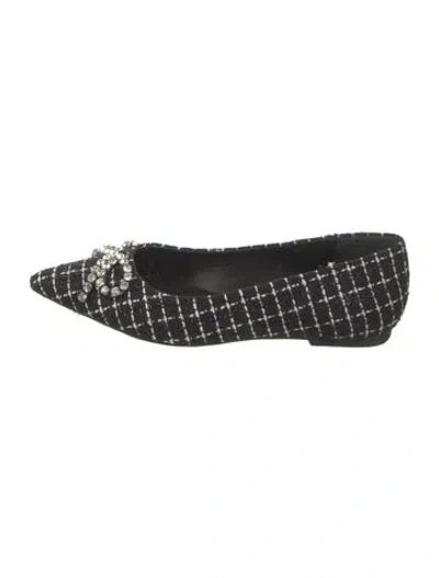 Pre-owned Larroude Tweed Tweed Pattern Ballet Flats In Black