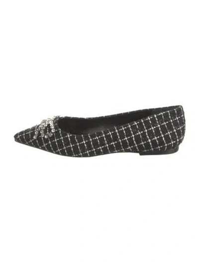 Pre-owned Larroude Tweed Tweed Pattern Flats In Black