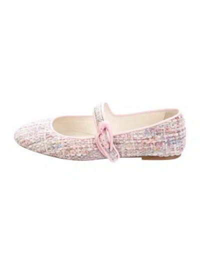 Pre-owned Larroude Tweed Tweed Pattern Mary Jane Flats W/ Tags In Pink