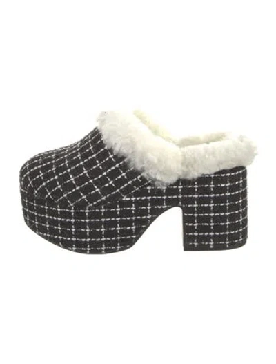 Pre-owned Larroude Tweed Tweed Pattern Mules In Black