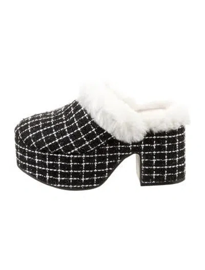 Pre-owned Larroude Tweed Tweed Pattern Mules In Black